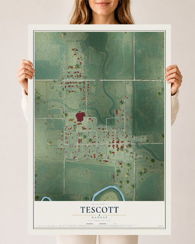 Map of Tescott, Kansas, 24 x 36 inch unframed archival matte print