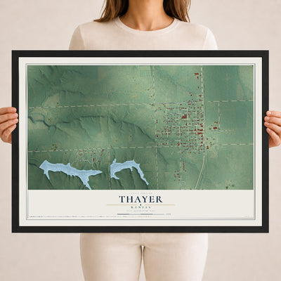 Map of Thayer, Kansas, 18 x 24 inch print in a black wood frame