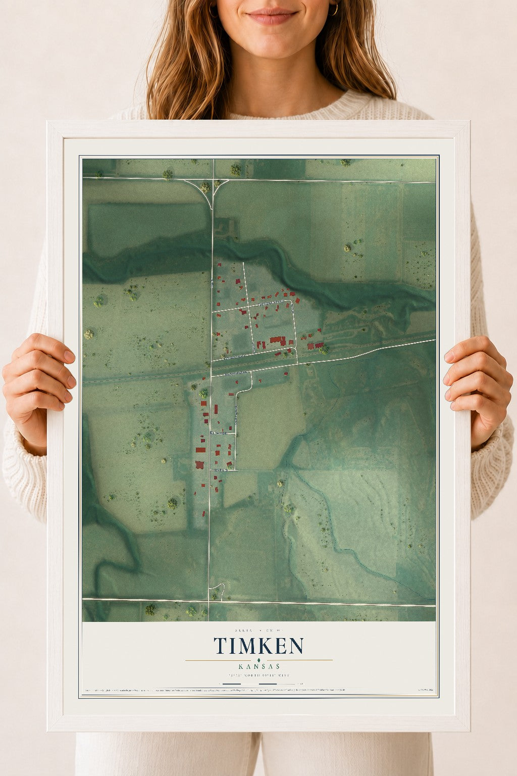 Map of Timken, Kansas, 18 x 24 inch print in a white wood frame