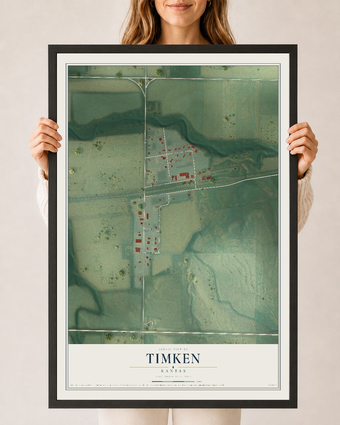 Map of Timken, Kansas, 24 x 36 inch print in a black wood frame