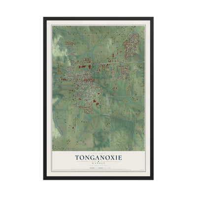 Map of Tonganoxie, Kansas, 12 x 18 inch print in a black wood frame