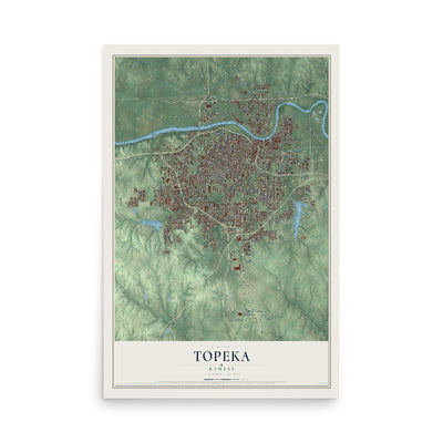 Map of Topeka, Kansas, 12 x 18 inch unframed archival matte print
