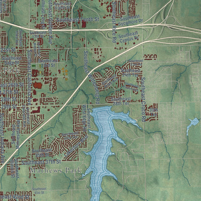 Second close-up of the map of Topeka, Kansas print showing more streets and buildings