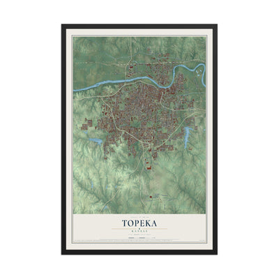 Map of Topeka, Kansas, 12 x 18 inch print in a black wood frame