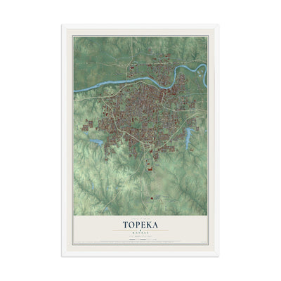 Map of Topeka, Kansas, 12 x 18 inch print in a white wood frame