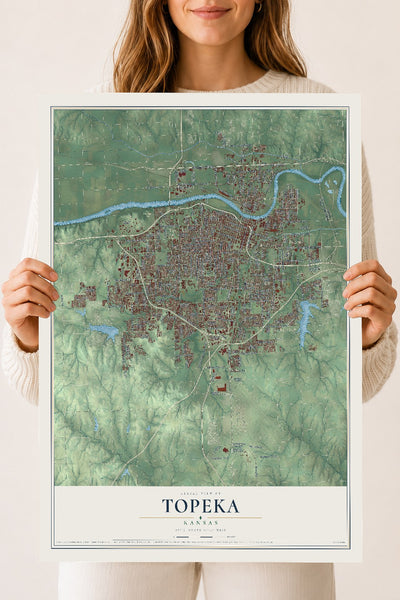 Map of Topeka, Kansas, 18 x 24 inch unframed archival matte print