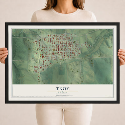 Map of Troy, Kansas, 18 x 24 inch print in a black wood frame