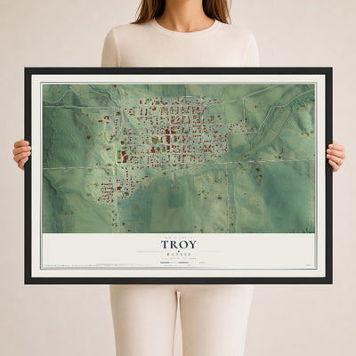 Map of Troy, Kansas, 24 x 36 inch print in a black wood frame