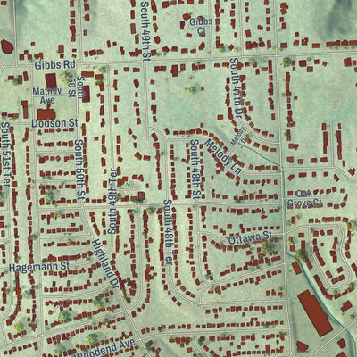 Close-up of the map of Turner, Kansas print showing street and building detail