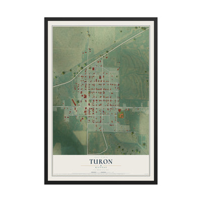 Map of Turon, Kansas, 12 x 18 inch print in a black wood frame