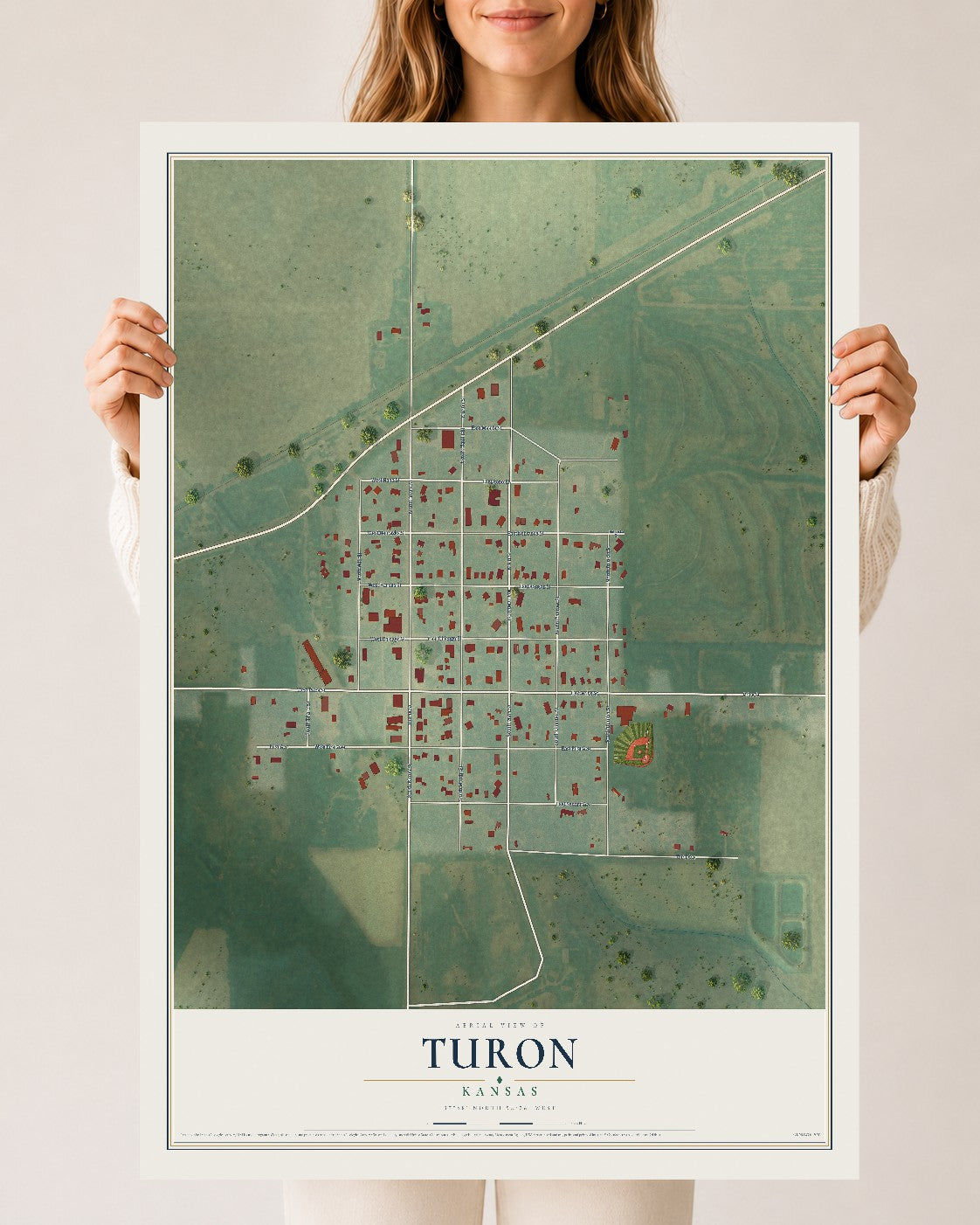 Map of Turon, Kansas, 24 x 36 inch unframed archival matte print