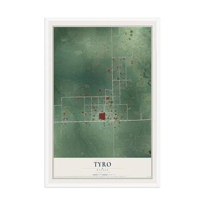 Map of Tyro, Kansas, 12 x 18 inch print in a white wood frame
