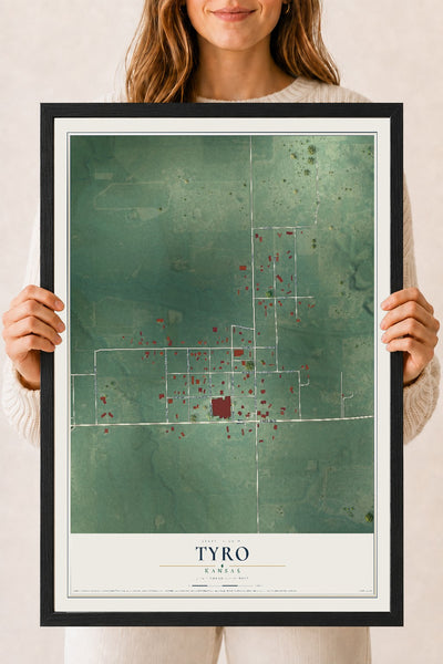 Map of Tyro, Kansas, 18 x 24 inch print in a black wood frame
