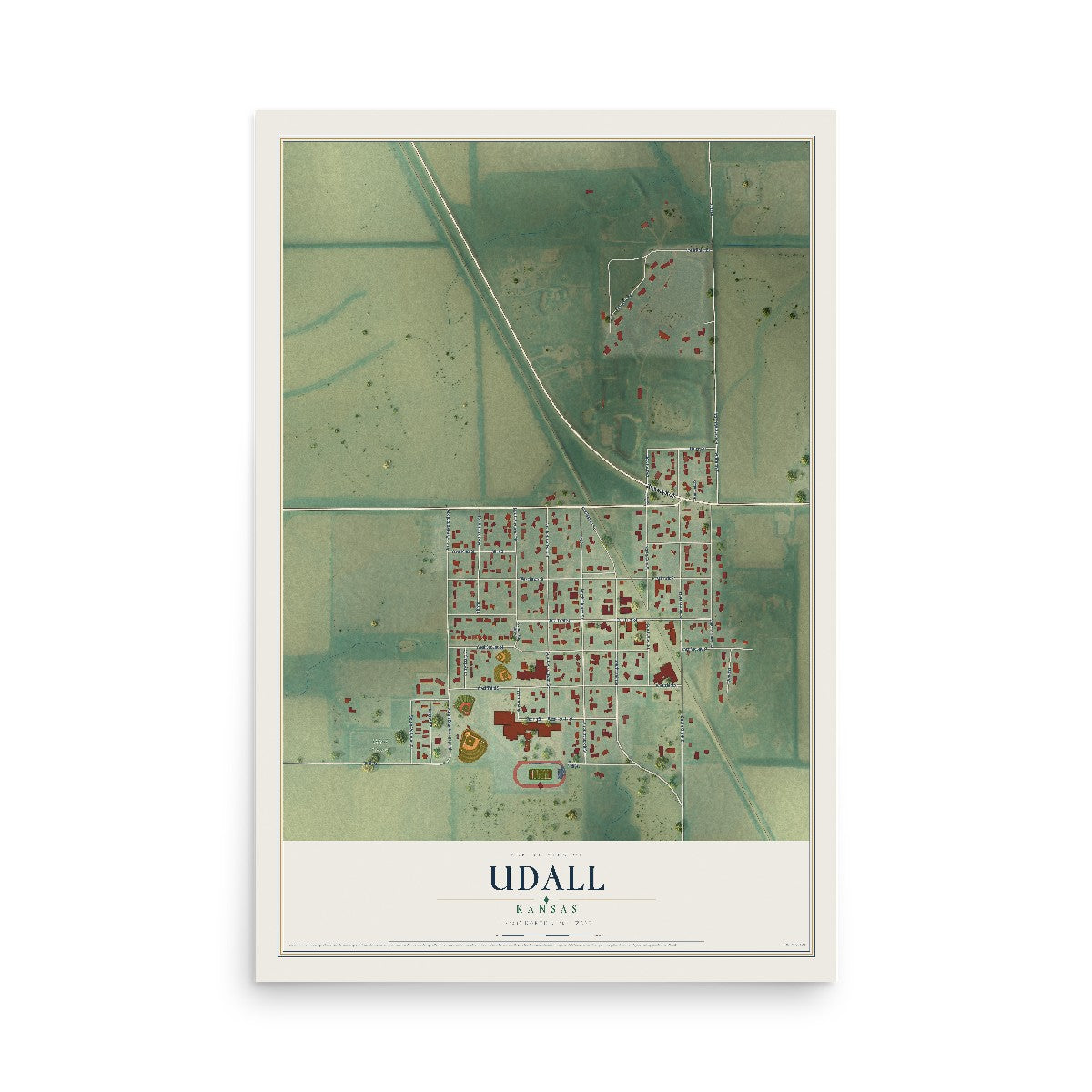 Map of Udall, Kansas, 12 x 18 inch unframed archival matte print