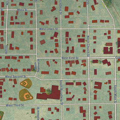Close-up of the map of Udall, Kansas print showing street and building detail