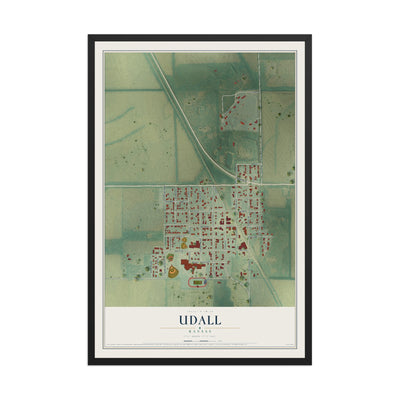 Map of Udall, Kansas, 12 x 18 inch print in a black wood frame
