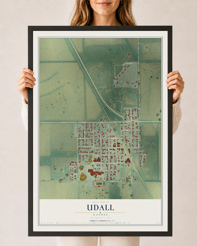 Map of Udall, Kansas, 24 x 36 inch print in a black wood frame