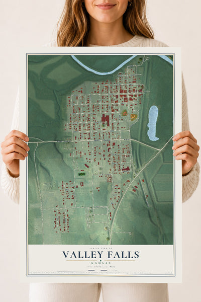 Map of Valley Falls, Kansas, 18 x 24 inch unframed archival matte print