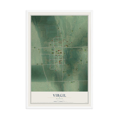 Map of Virgil, Kansas, 12 x 18 inch print in a white wood frame