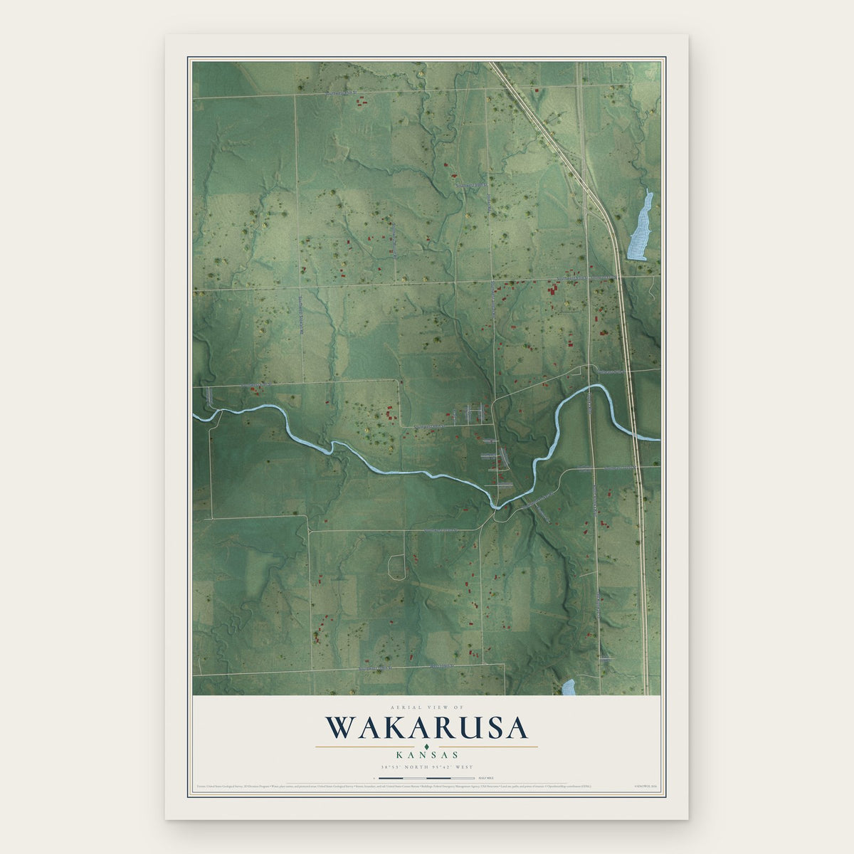 Wakarusa, Kansas map print, the full design