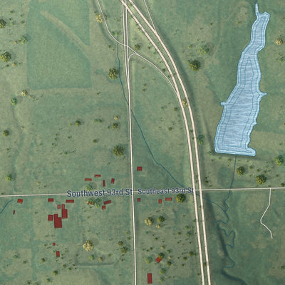 Close-up of the map of Wakarusa, Kansas print showing street and building detail