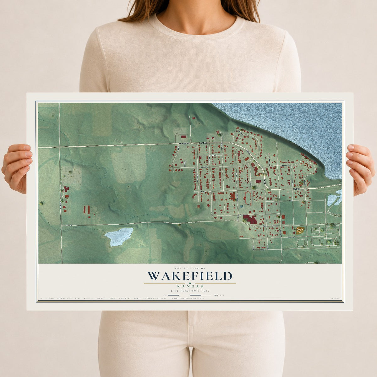 Map of Wakefield, Kansas, 12 x 18 inch unframed archival matte print