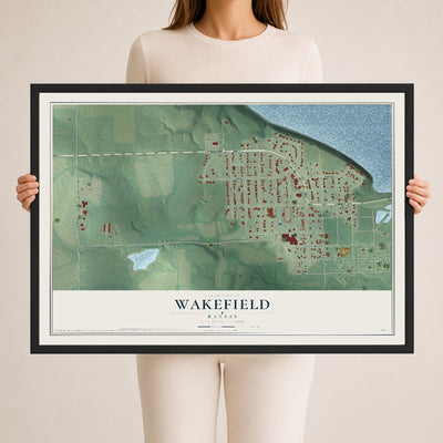 Map of Wakefield, Kansas, 24 x 36 inch print in a black wood frame