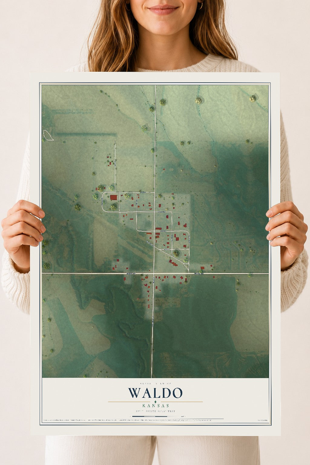 Map of Waldo, Kansas, 18 x 24 inch unframed archival matte print