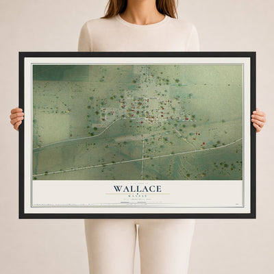 Map of Wallace, Kansas, 24 x 36 inch print in a black wood frame