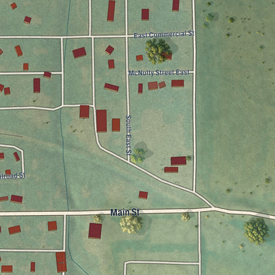 Second close-up of the map of Waterville, Kansas print showing more streets and buildings