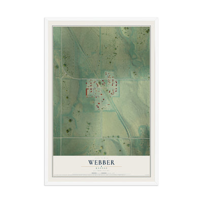 Map of Webber, Kansas, 12 x 18 inch print in a white wood frame
