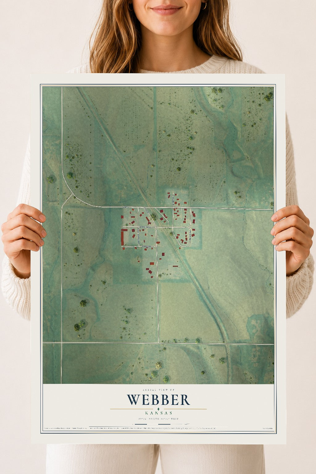 Map of Webber, Kansas, 18 x 24 inch unframed archival matte print