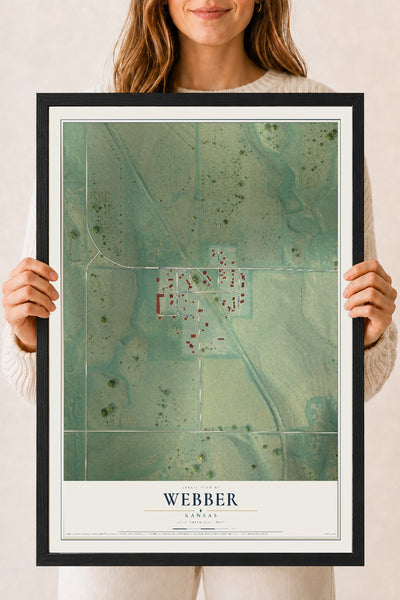 Map of Webber, Kansas, 18 x 24 inch print in a black wood frame