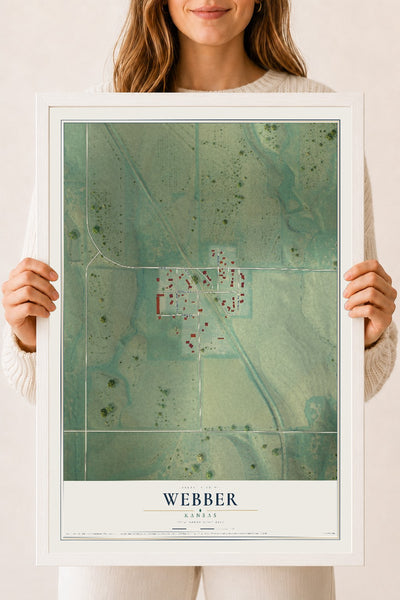 Map of Webber, Kansas, 18 x 24 inch print in a white wood frame
