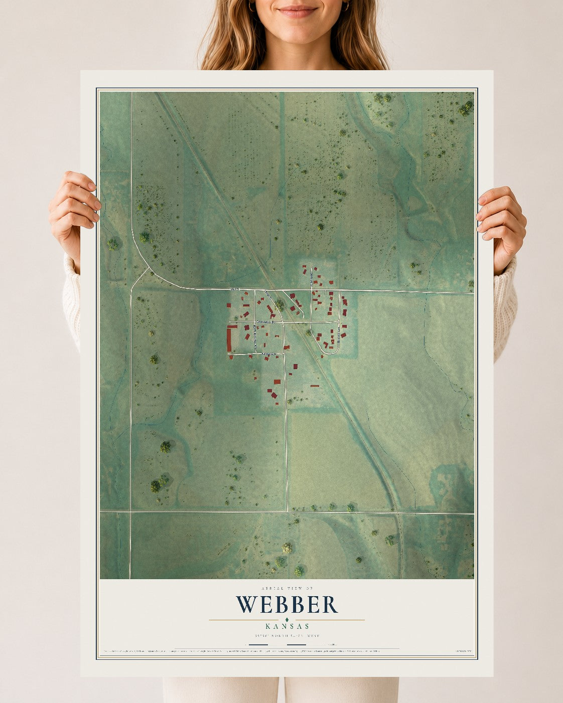 Map of Webber, Kansas, 24 x 36 inch unframed archival matte print
