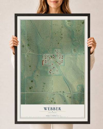 Map of Webber, Kansas, 24 x 36 inch print in a black wood frame