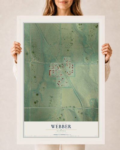 Map of Webber, Kansas, 24 x 36 inch print in a white wood frame