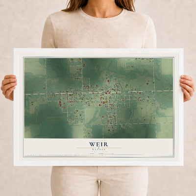 Map of Weir, Kansas, 12 x 18 inch print in a white wood frame
