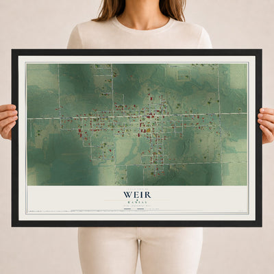 Map of Weir, Kansas, 18 x 24 inch print in a black wood frame