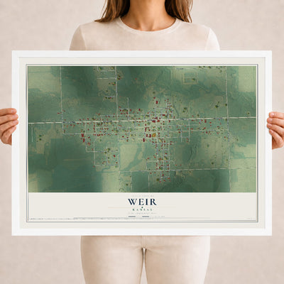 Map of Weir, Kansas, 18 x 24 inch print in a white wood frame