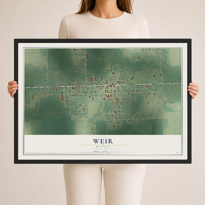 Map of Weir, Kansas, 24 x 36 inch print in a black wood frame