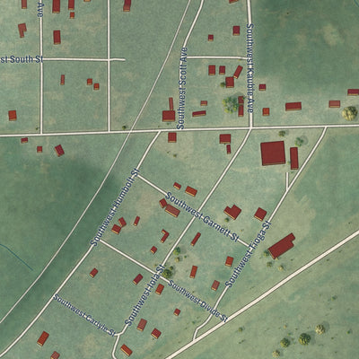 Close-up of the map of Welda, Kansas print showing street and building detail