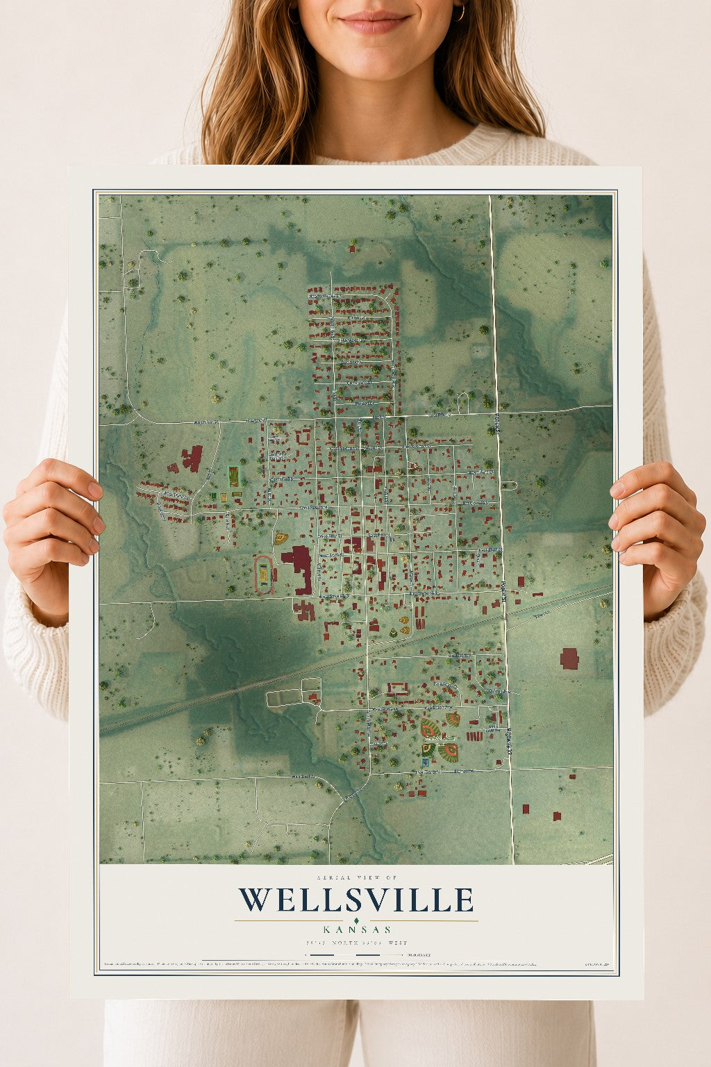 Map of Wellsville, Kansas, 18 x 24 inch unframed archival matte print