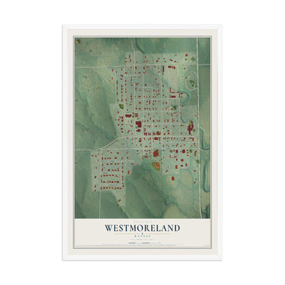 Map of Westmoreland, Kansas, 12 x 18 inch print in a white wood frame