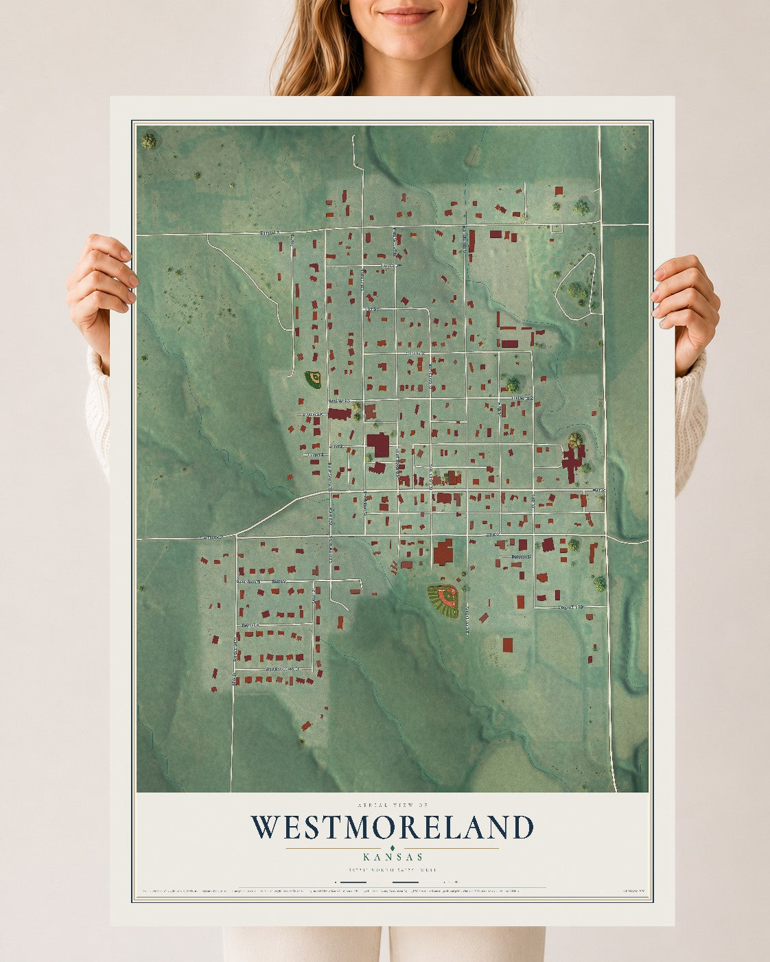 Map of Westmoreland, Kansas, 24 x 36 inch unframed archival matte print