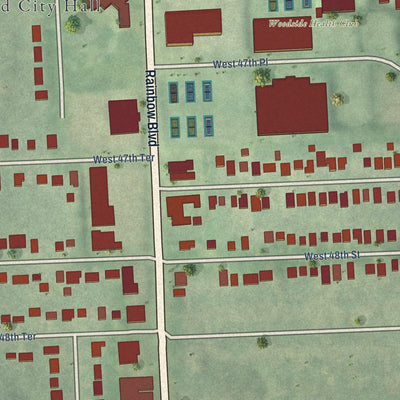 Close-up of the map of Westwood, Kansas print showing street and building detail