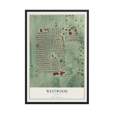 Map of Westwood, Kansas, 12 x 18 inch print in a black wood frame