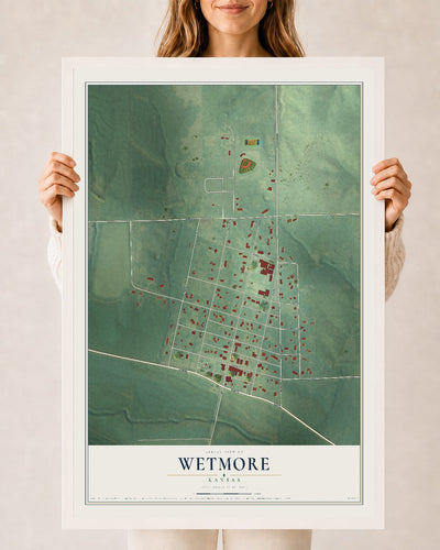 Map of Wetmore, Kansas, 24 x 36 inch print in a white wood frame