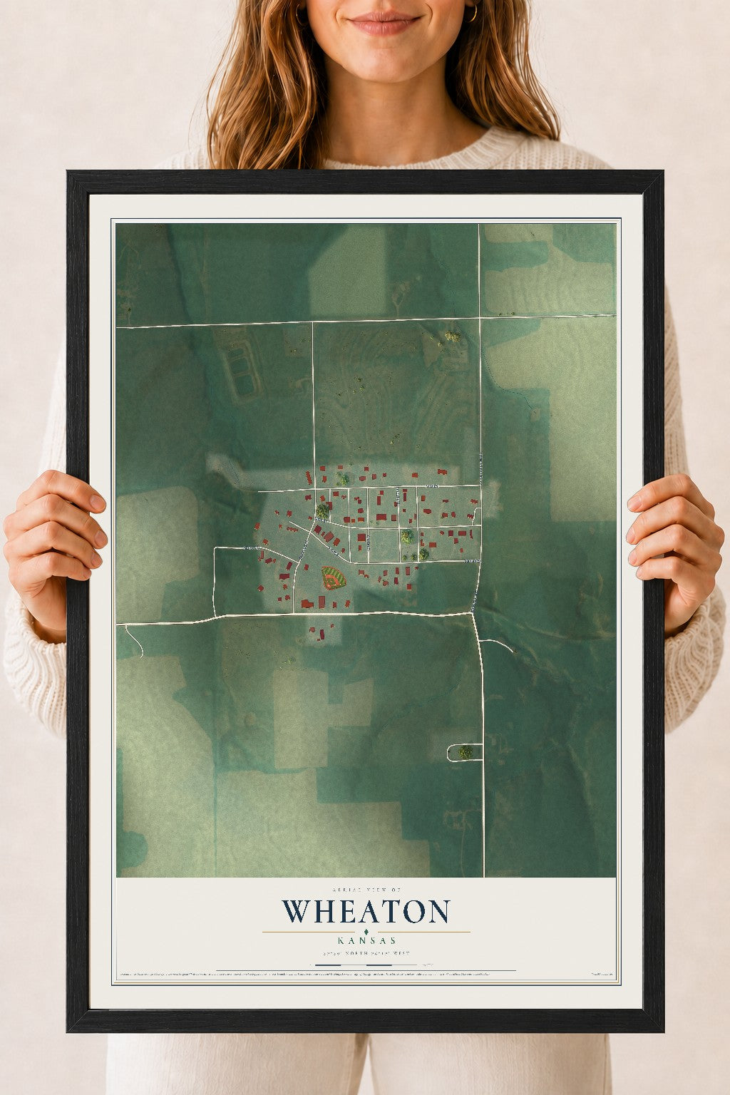 Map of Wheaton, Kansas, 18 x 24 inch print in a black wood frame