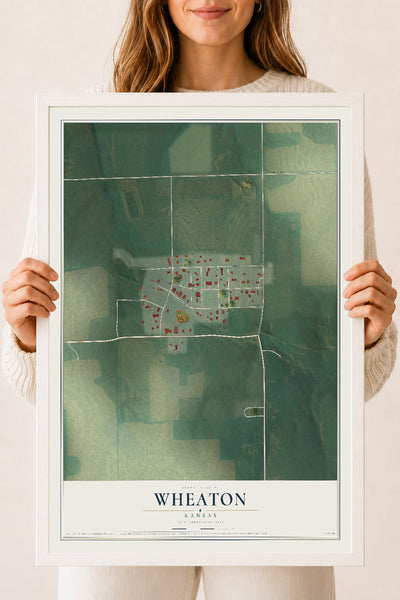 Map of Wheaton, Kansas, 18 x 24 inch print in a white wood frame